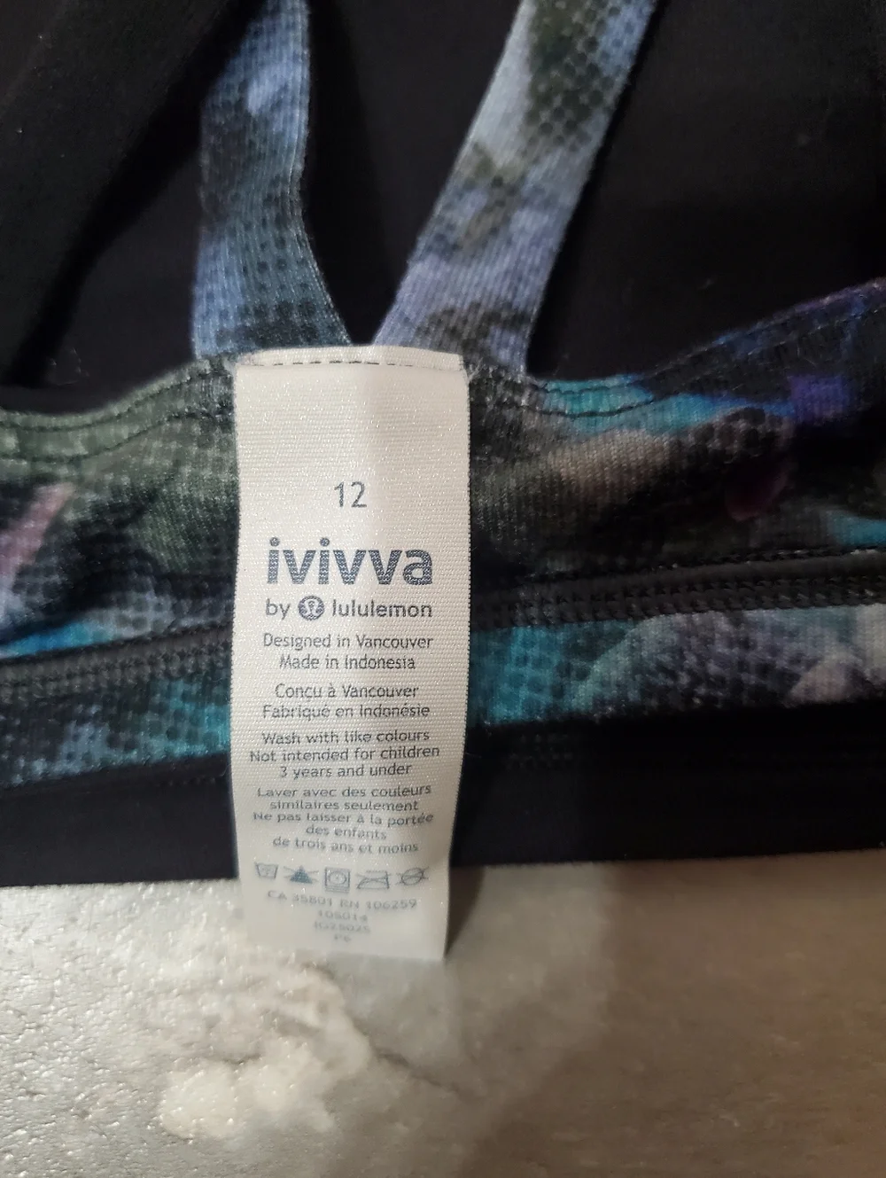 Ivivva By Lululemon Reversible Sports Bra. Black, Floral. Strappy Back. Size 12. - Picture 5 of 6